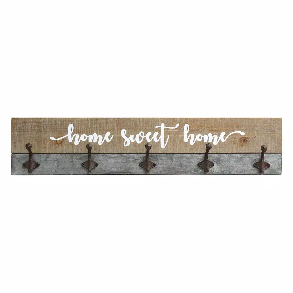 Stratton Home Decor Rustic Home Sweet Home Wall Hooks - Farmhouse Wood & Metal Decor