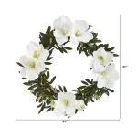 Nearly Natural 21 in. Olive and White Amaryllis Artificial Floral Wreath thumbnail 2