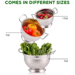 Ovente 3-Piece Stainless Steel Colander Set - 1.5qt, 3qt, 5qt - Dishwasher Safe thumbnail 3