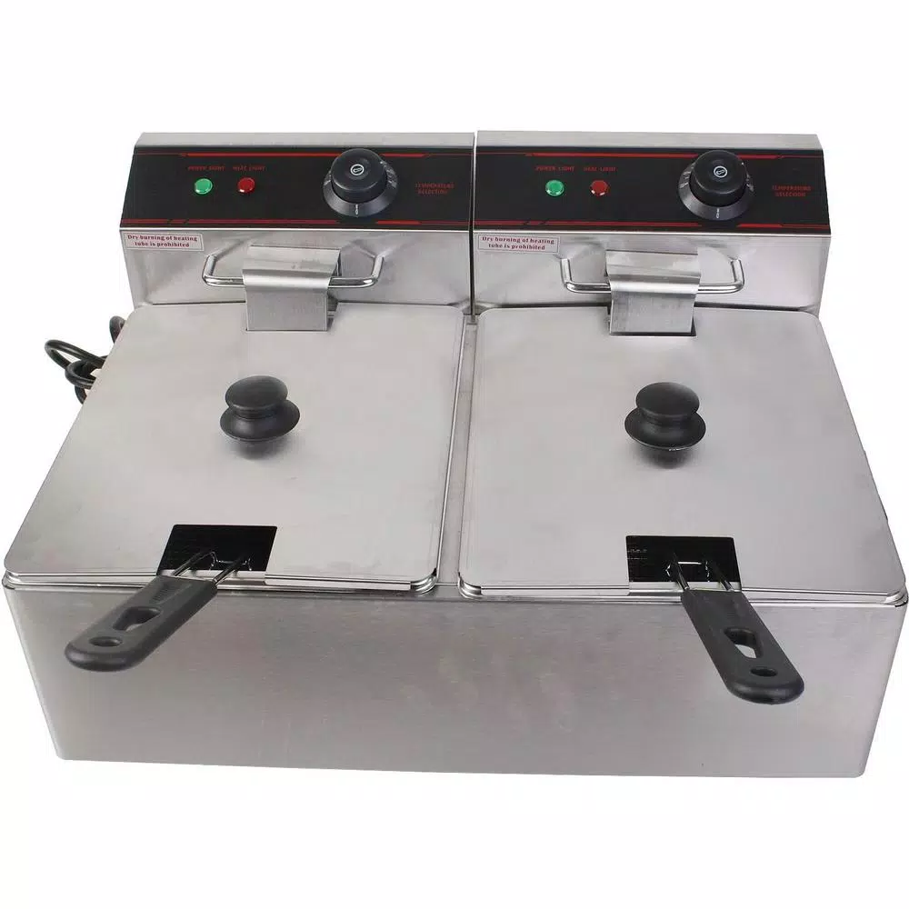 Costway 5000W Dual Tank Electric Countertop Deep Fryer, Stainless Steel Commercial & Home Restaurant Fryer