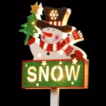 National Tree Company 35 in. Pre-Lit Snowman with SNOW Sign Wood Holiday Sculpture thumbnail 2