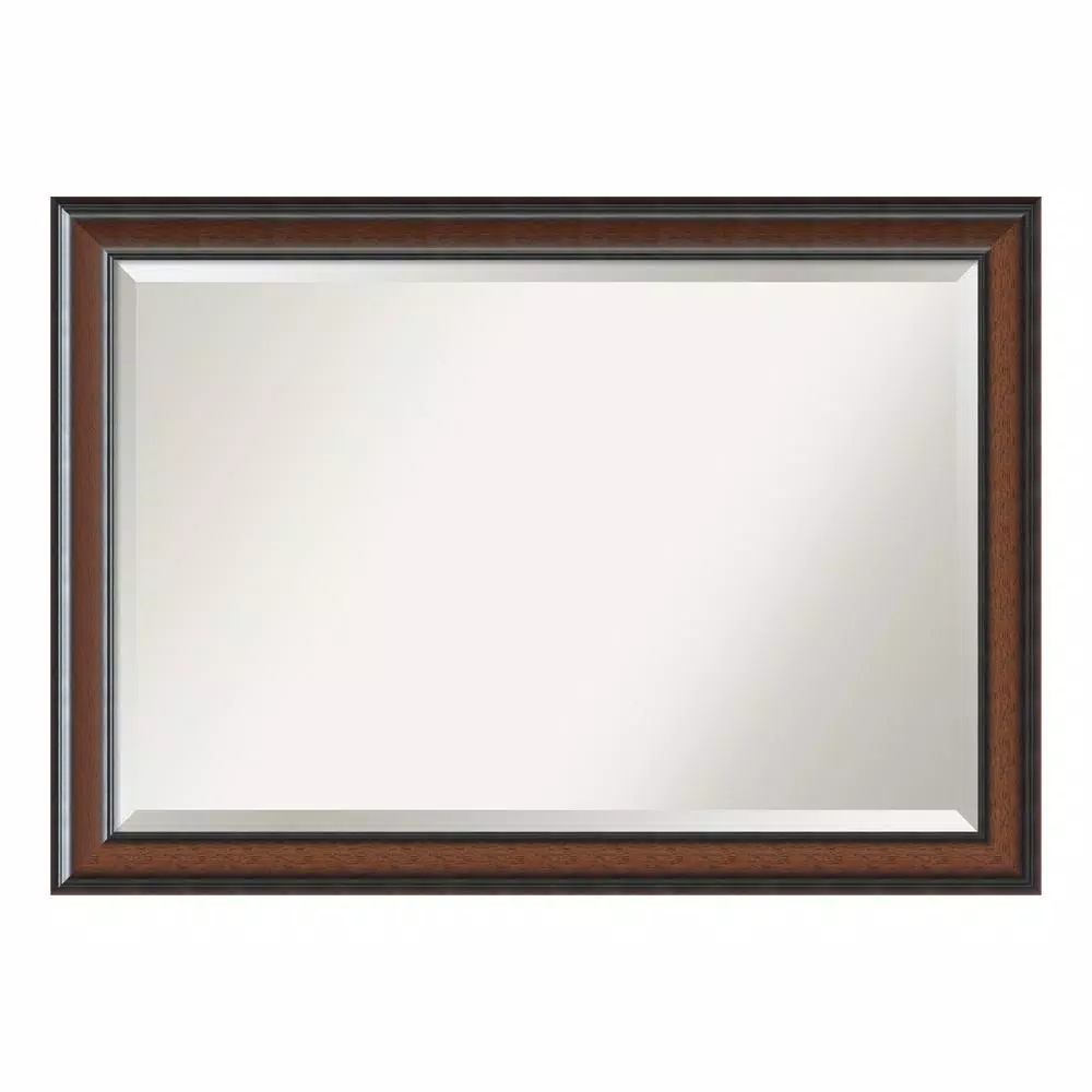 Amanti Art Cyprus 40.75 in. W x 28.75 in. H Rectangular Beveled Edge Wood Framed Bathroom Vanity Mirror, Walnut