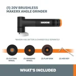 Worx MAKERX 20V Brushless Angle Grinder Rotary Tool Attachment with 4 Accessories (Tool-Only) thumbnail 6