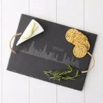 Cathy's Concepts Chicago Skyline Black Slate Serving Tray with Hemp Handles thumbnail 1