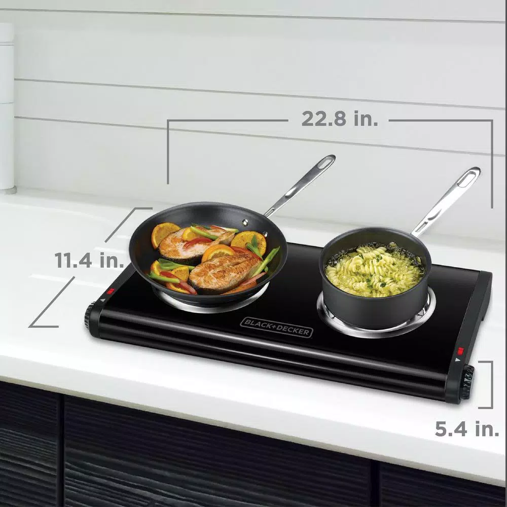 BLACK+DECKER 2-Burner 12 in. Black Hot Plate with Dual Temperature Controls