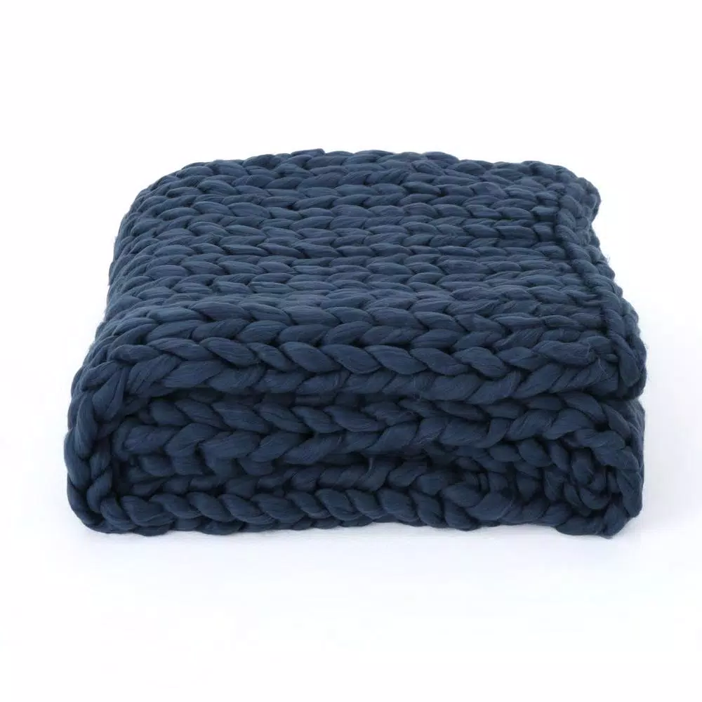 Noble House Marnie Blue Acrylic Throw Blanket - Modern Solid Pattern