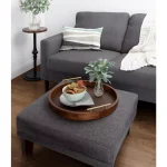 Kate and Laurel Lipton 18 in. Round Walnut Brown Decorative Wood Tray with Metal Handles thumbnail 5