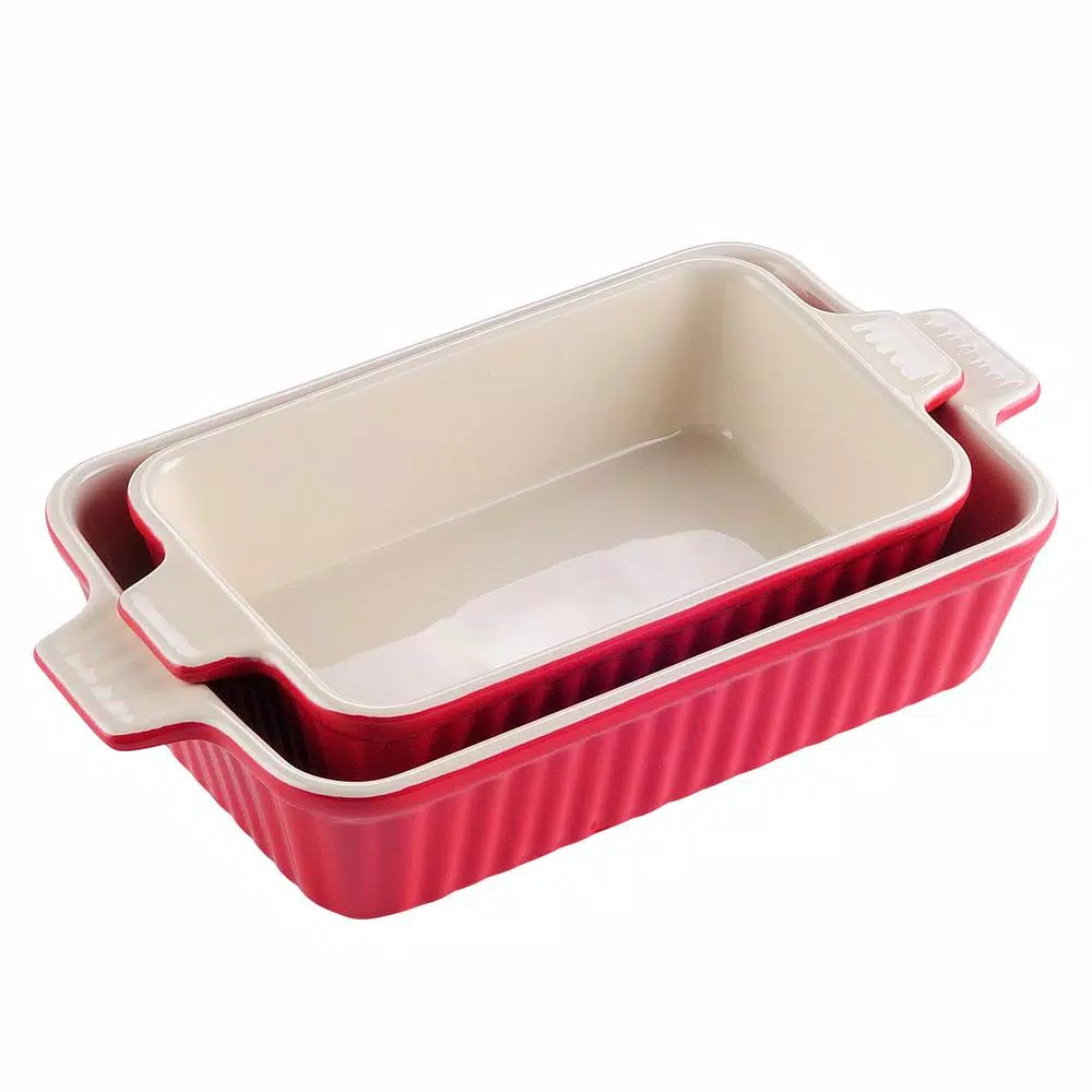 MALACASA 2-Piece Red Porcelain Rectangle Bakeware Set, 12 in. and 13 in. Ceramic Baking Dishes