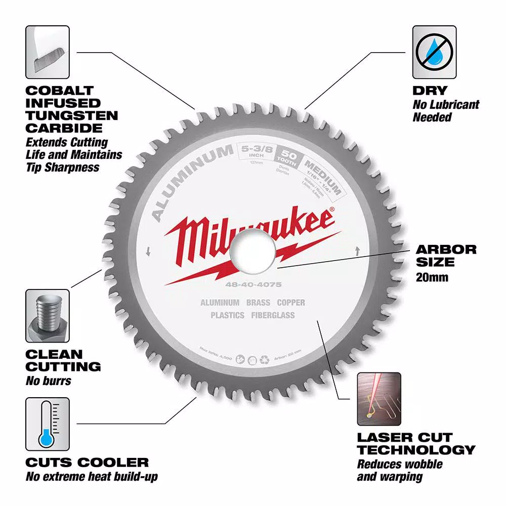 Milwaukee 5-3/8 in. 50T Carbide Aluminum and Metal Cutting Circular Saw Blade