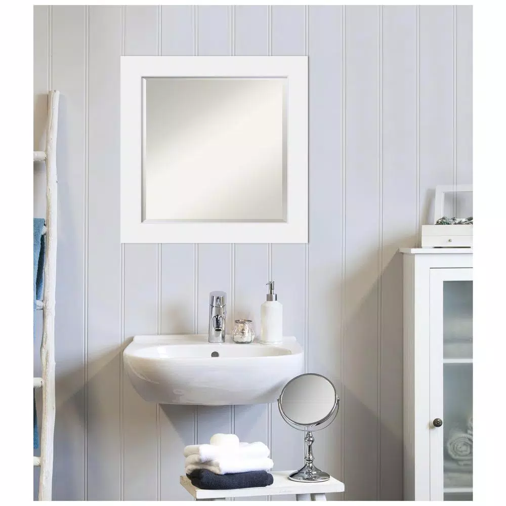 Amanti Art Corvino 25 in. Square White Matte Wood Framed Beveled Edge Bathroom Vanity Mirror