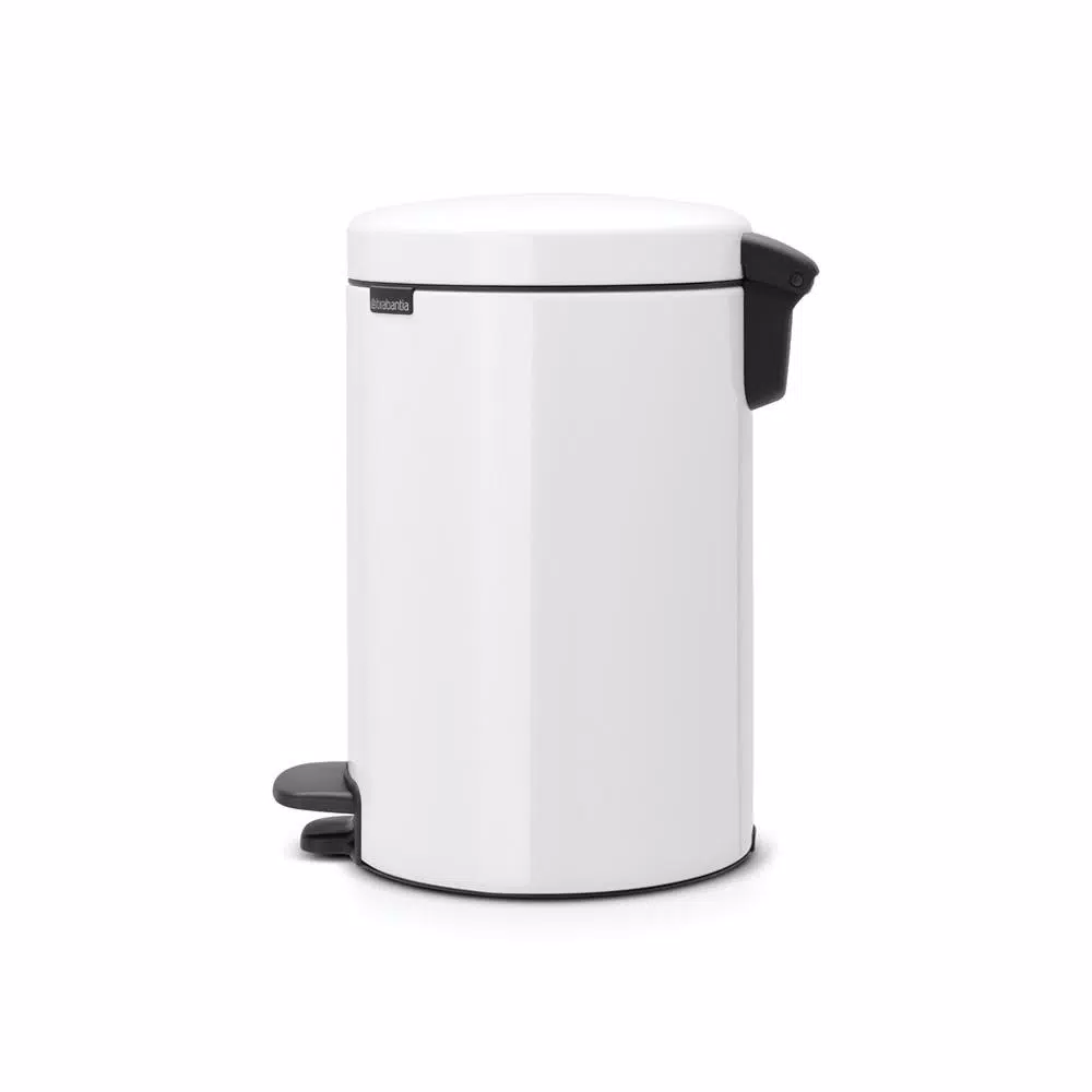 Brabantia Icon 3.2 Gal. White Steel Step-On Trash Can with Soft-Close Lid