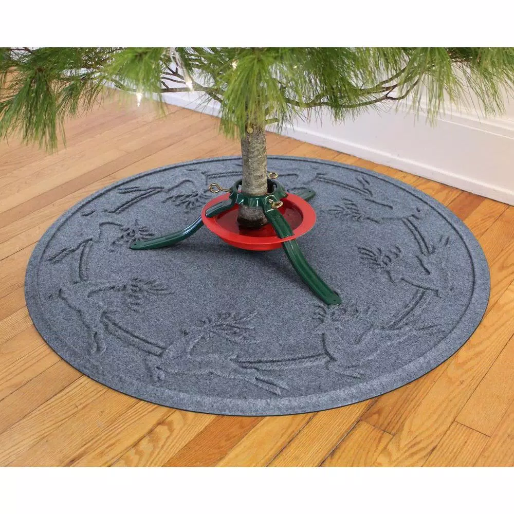 Bungalow Flooring Aqua Shield Bluestone 35 in. Round Reindeer Run Christmas Tree Mat