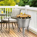 Glitzhome 26.29 in. Gray Galvanized Metal Beverage Tub with Firwood Lid and Metal Stand thumbnail 10