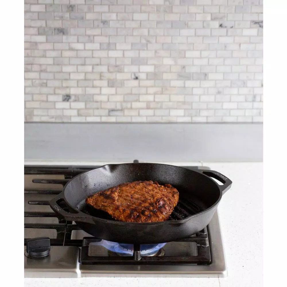 Lodge 12 in. Cast Iron Grill Pan with Dual Handles, Black