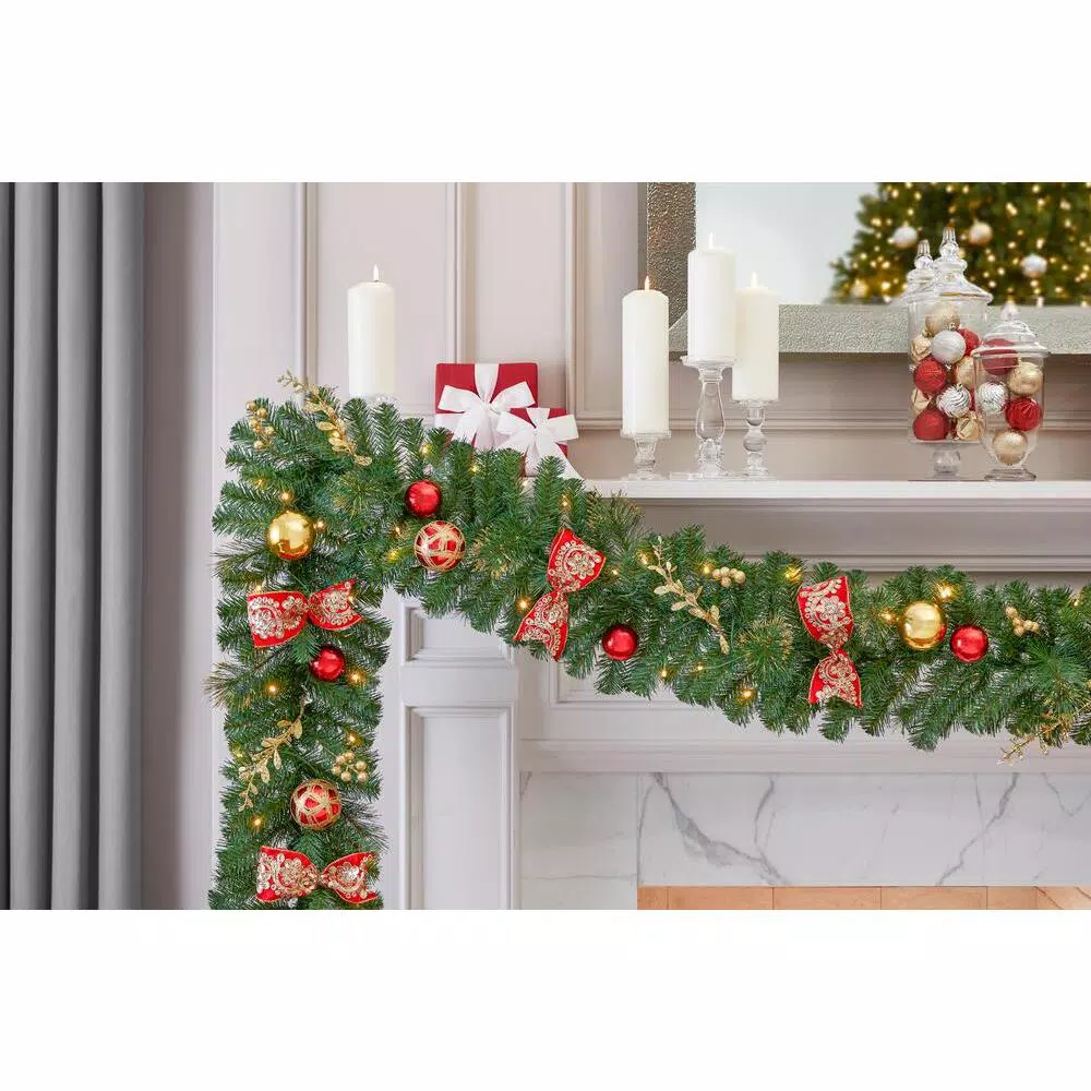Home Accents Holiday Royal Easton 12 ft. Pre-Lit Artificial Christmas Garland with 70 Warm White LED Lights