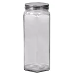 Unbranded 61 oz. Large Hexagon Glass Canister with Brushed Stainless Steel Twist-On Lid thumbnail 1