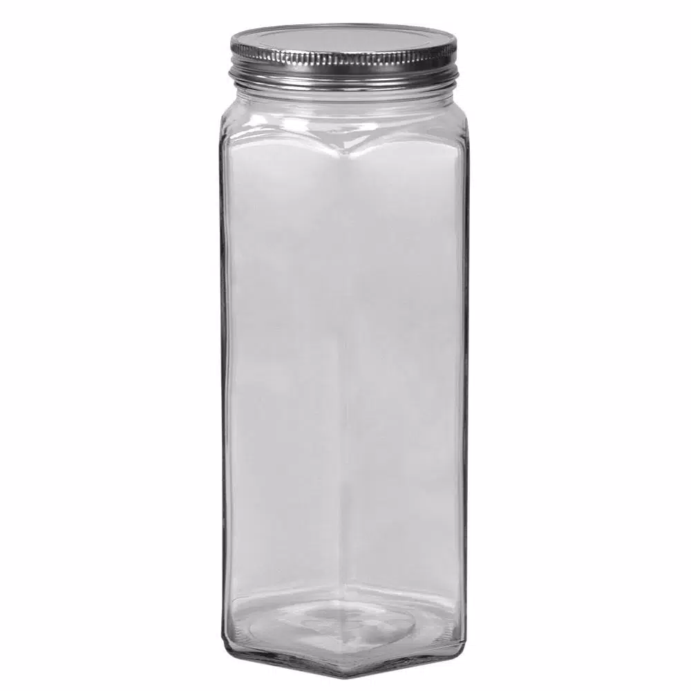 Unbranded 61 oz. Large Hexagon Glass Canister with Brushed Stainless Steel Twist-On Lid