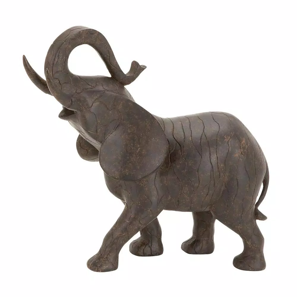 LITTON LANE 10 x 12 in. Decorative Elephant Sculpture - Cracked Dark Brown Clay Finish Polystone Statuary