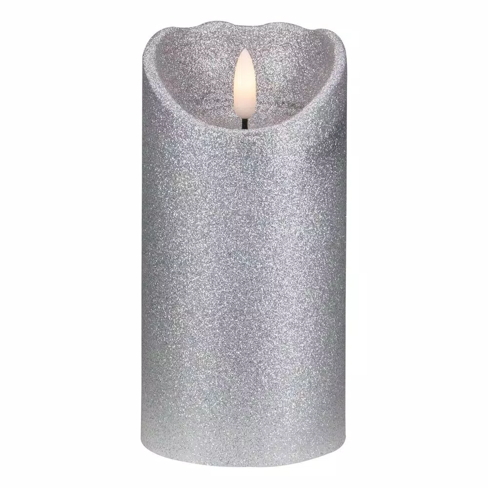 Northlight 6 in. Silver Glitter Flameless Battery Operated Christmas Decor Candle