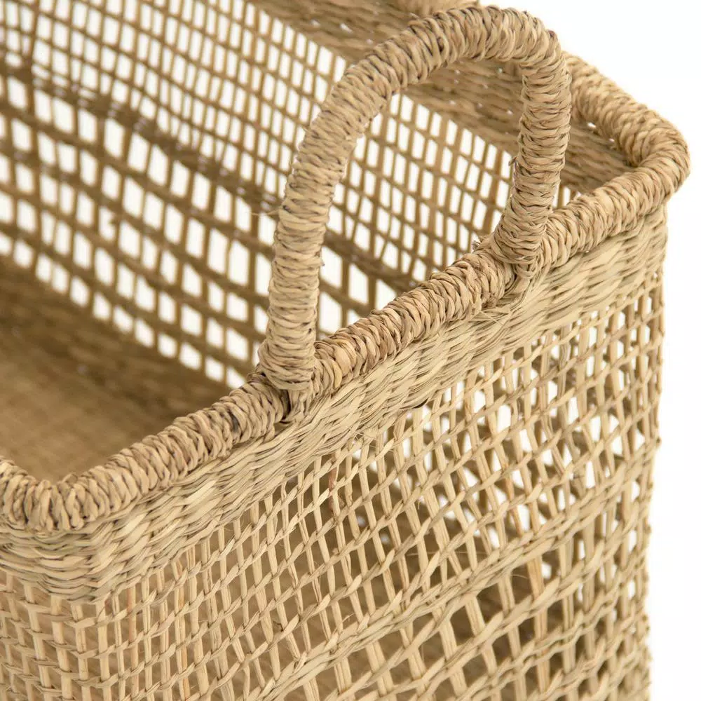 Zentique Handmade Rectangular Seagrass Woven Wicker Basket with Handles, Brown
