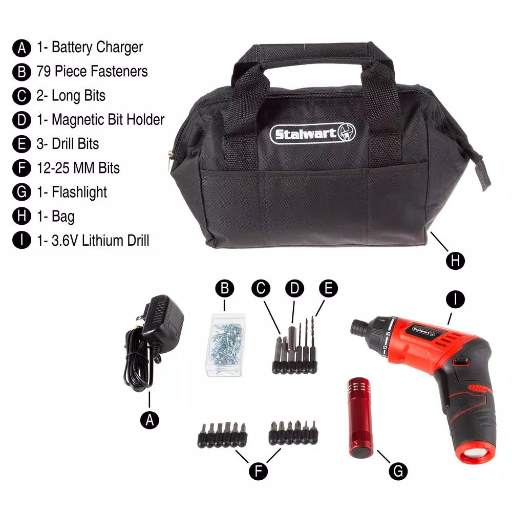 Stalwart 3.6V Cordless Electric Screwdriver Kit with 101-Piece Accessory Set