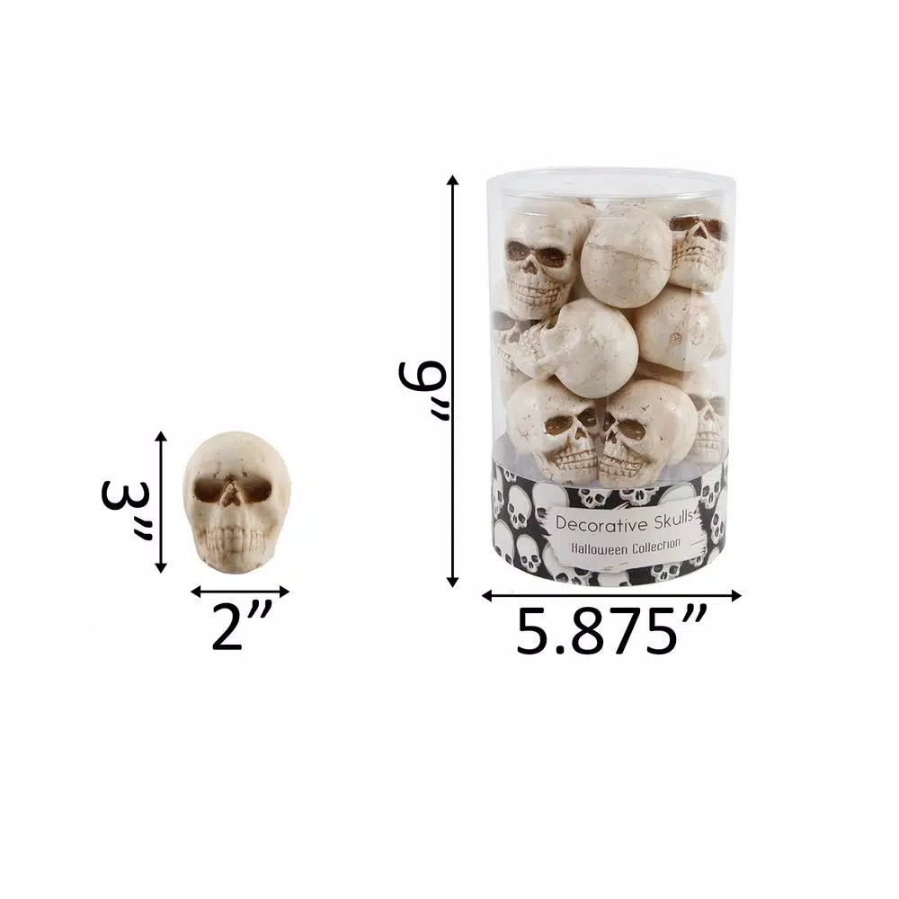 Flora Bunda 3 in. Mini Natural Metallic Skulls - 12-Piece Halloween Tabletop Decor Set