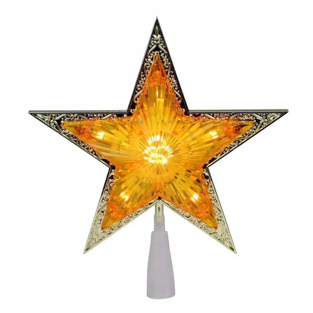 Northlight 9 in. Gold and Amber Crystal 5-Point Star Christmas Tree Topper, Prelit