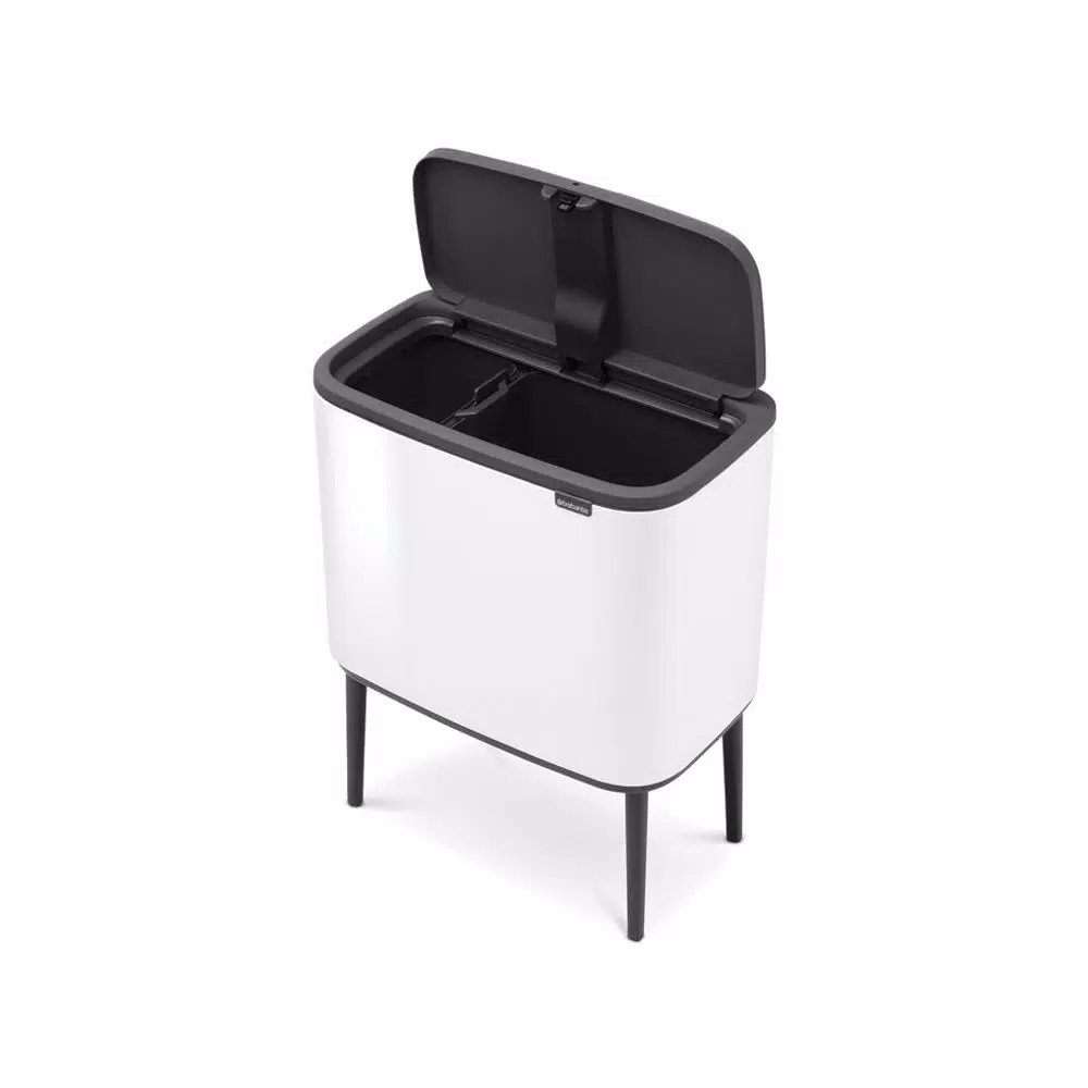 Brabantia Bo 9 Gallon Dual Compartment White Steel Rectangular Touch Bin with Removable Buckets