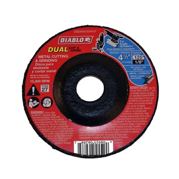 Diablo 4-1/2 in. Dual Metal Cutting and Grinding Disc, Type 27 Depressed Center