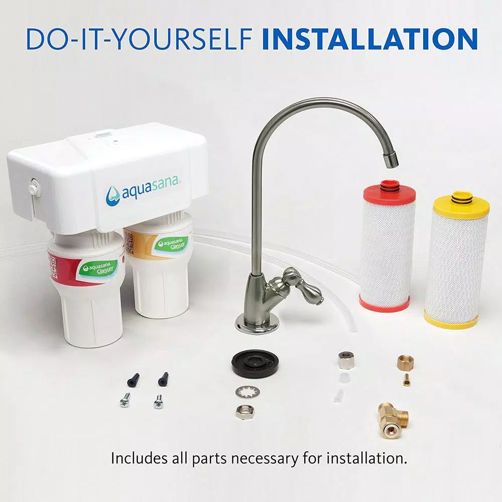 Aquasana AQ-5200 2-Stage Under Counter Drinking Water Filtration System with Brushed Nickel Faucet