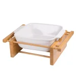 Creative Home Grand Buffet 9 in. Square Stoneware Casserole Dish with Bamboo Cradle thumbnail 1