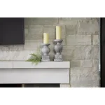 Unbranded Cement Candle Holder Set of 2 - Grey and White Outdoor Decor thumbnail 1