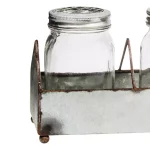 HOME ESSENTIALS AND BEYOND 5-Piece Farmhouse Mason Jar Set with Divided Galvanized Steel Tray thumbnail 3