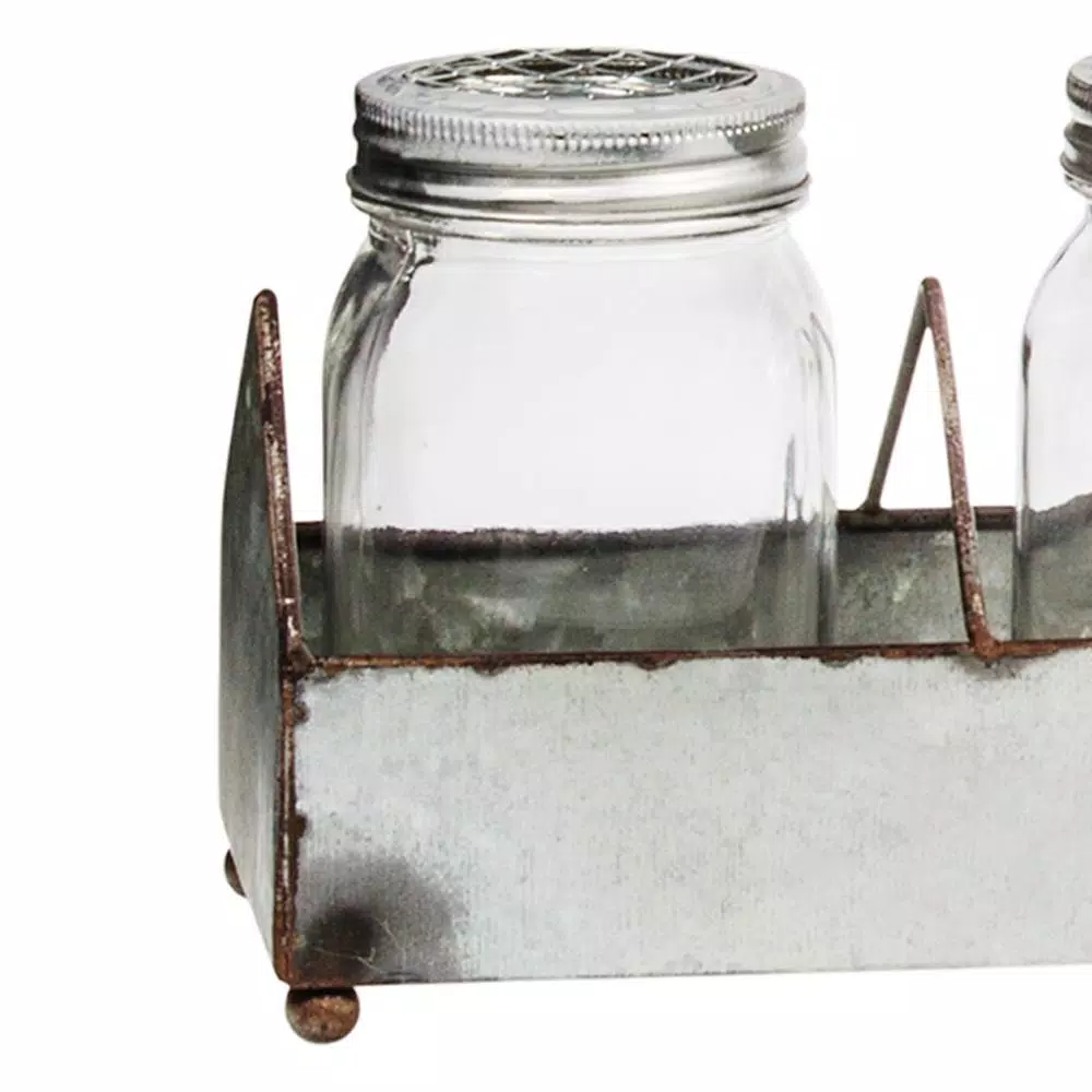 HOME ESSENTIALS AND BEYOND 5-Piece Farmhouse Mason Jar Set with Divided Galvanized Steel Tray
