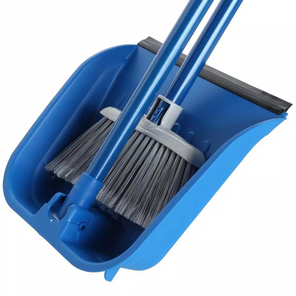 Quickie Stand and Store Lobby Broom and Dustpan Set, Blue
