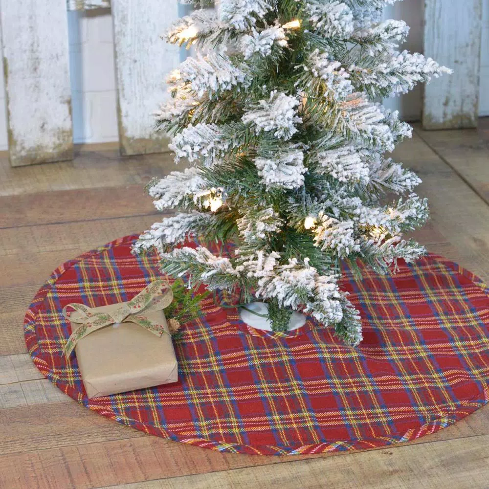 VHC Brands 21 in. Galway Barn Red Rustic Plaid Christmas Mini Tree Skirt