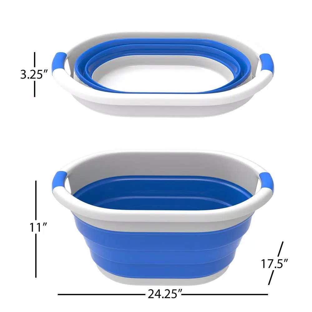 Lavish Home Blue Collapsible Multi-Use Laundry Basket with Comfort Grip Handles