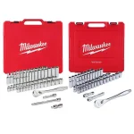 Milwaukee 103-Piece 3/8 in. and 1/2 in. Drive SAE/Metric Ratchet and Socket Mechanics Tool Set thumbnail 1