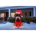 Airblown 6 ft. Inflatable Fuzzy St. Bernard Dog with Barrel Holiday Decoration thumbnail 2