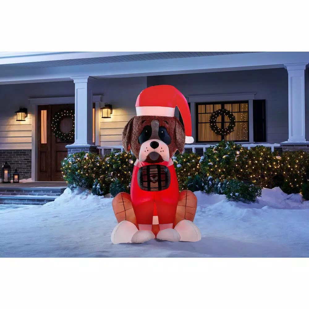 Airblown 6 ft. Inflatable Fuzzy St. Bernard Dog with Barrel Holiday Decoration