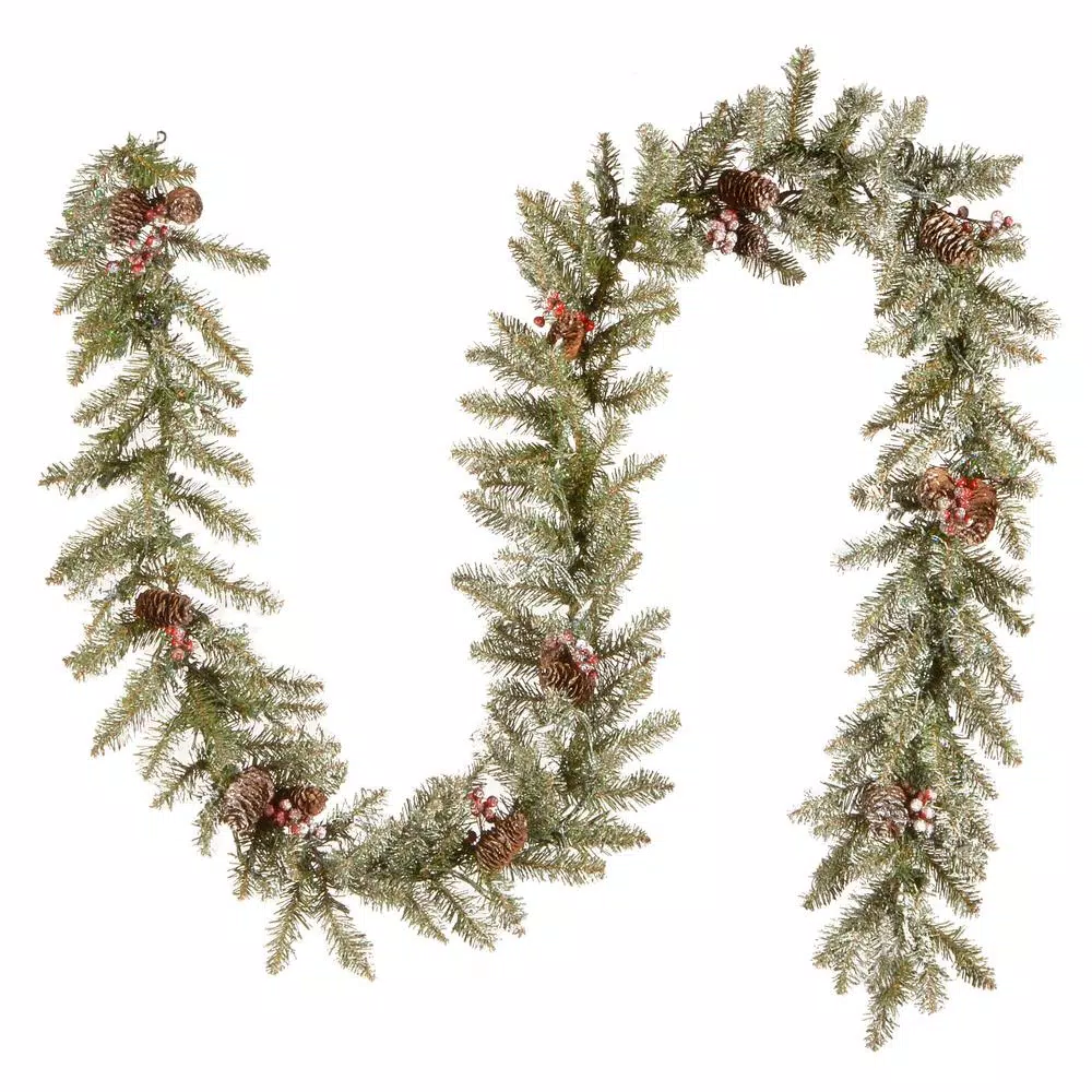 Unbranded 9 ft. Dunhill Fir Artificial Garland with 50 Clear Lights, Red Berries, and Pine Cones