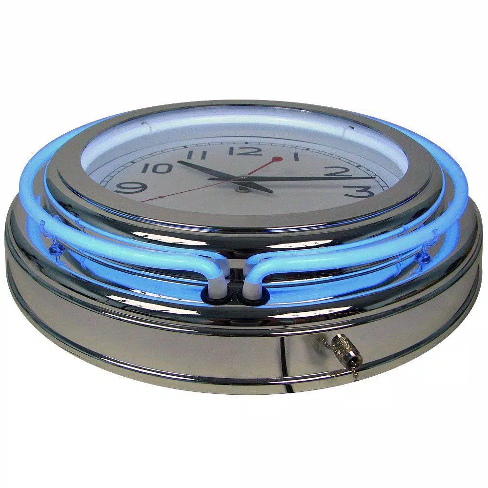 Trademark Blue Double Ring Neon Wall Clock - 14 in. Retro Chrome Design