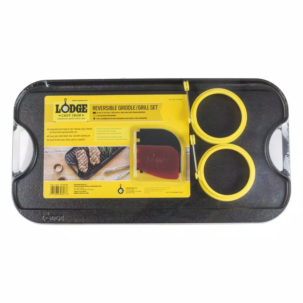 Lodge 5-Piece Reversible Cast Iron Stovetop Griddle Set with Egg Rings
