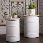 Glitzhome Farmhouse Enamel Metal Round Container Set with Wood Lids, Set of 2 thumbnail 1