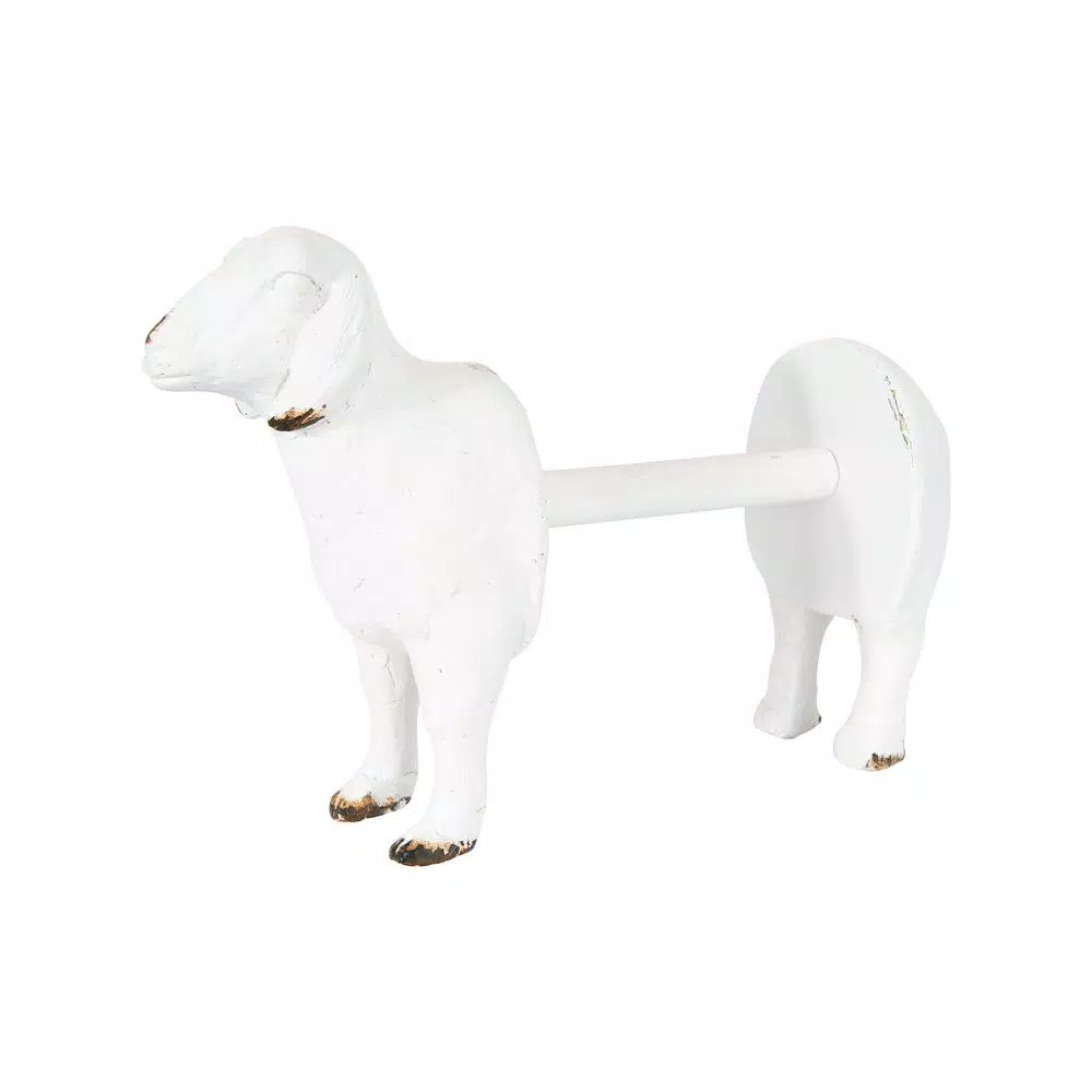 3R Studios White Sheep Shaped Freestanding Paper Towel Holder - Farmhouse Style
