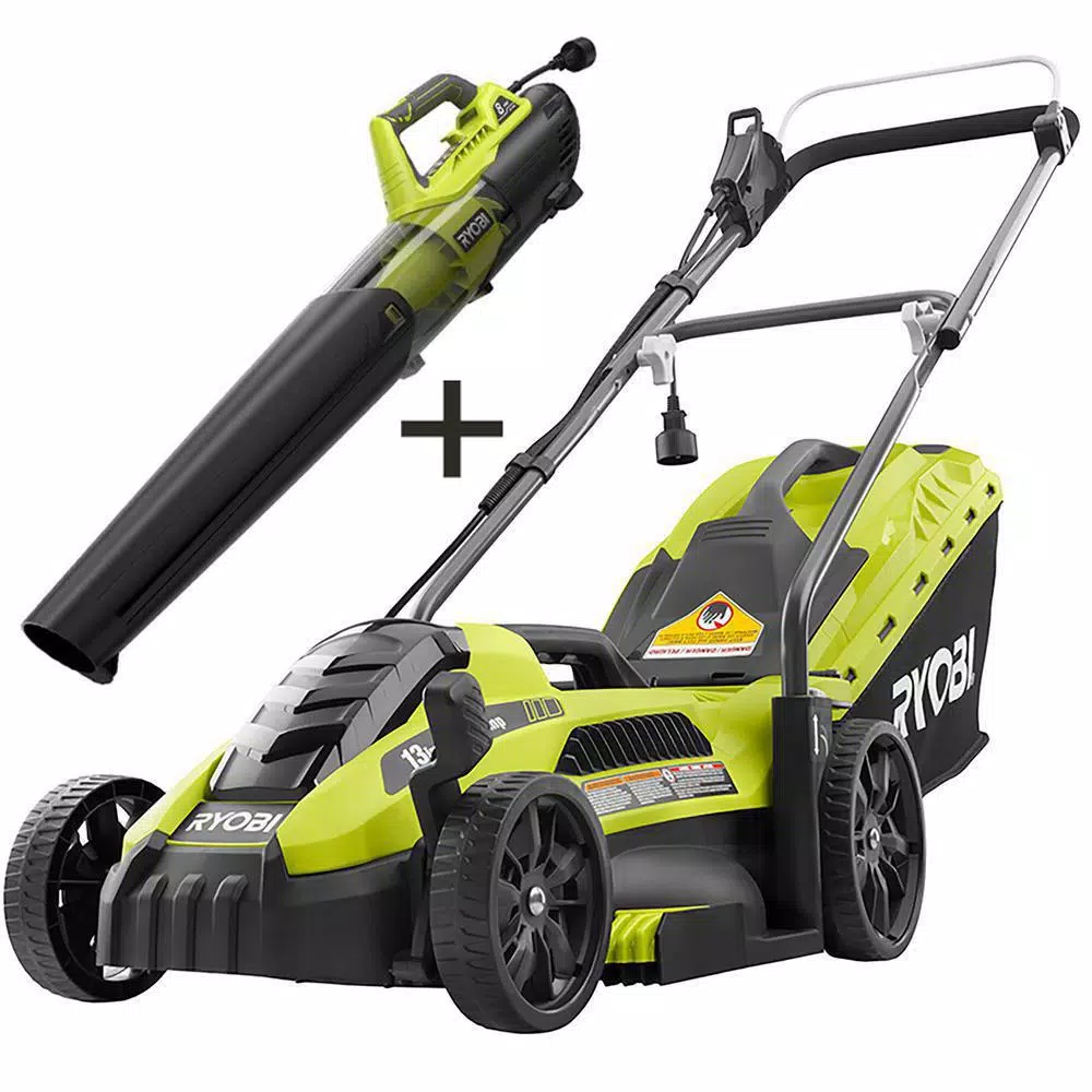 RYOBI 13 in. 11 Amp Corded Electric Walk Behind Push Mower and 8 Amp Electric Jet Fan Blower Combo