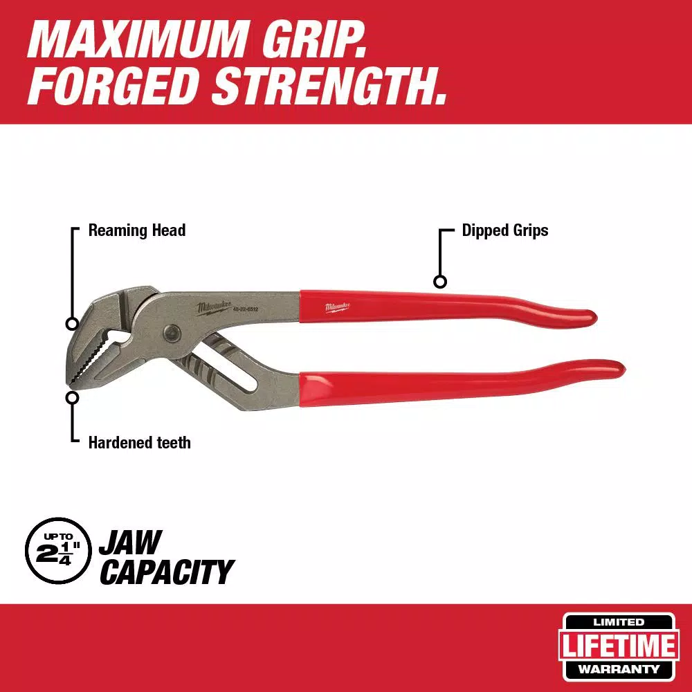 Milwaukee 12 in. Straight Jaw Pliers with Dipped Grip