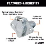 CURT 6-Way Round Vehicle-Side Connector Socket, Diecast Metal thumbnail 3