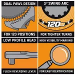 GearWrench 3/8 in. Drive 120XP Extra Long Handle Teardrop Ratchet thumbnail 6