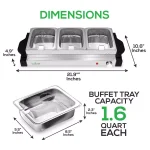 NutriChef 21.9 in. Stainless Steel 3-Plate Electric Buffet Server Food Warming Tray thumbnail 2